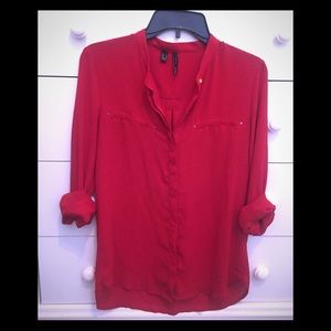 Red fold-up sleeve top